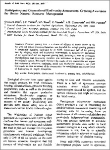 Participatory and conventional biodiversity assessments: creating awareness for better natural resource management