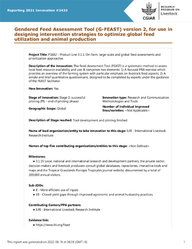 Gendered Feed Assessment Tool (G-FEAST) version 2, for use in designing intervention strategies to optimize global feed utilization and animal production