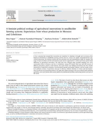 A feminist political ecology of agricultural innovations in smallholder farming systems: Experiences from wheat production in Morocco and Uzbekistan