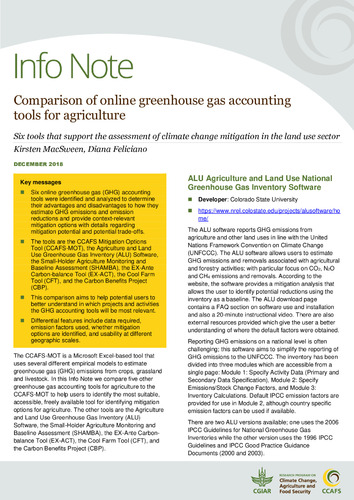 Comparison of online greenhouse gas accounting tools for agriculture
