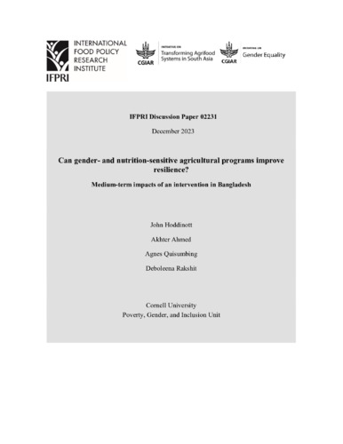 Can gender- and nutrition-sensitive agricultural programs improve resilience? Medium-term impacts of an intervention in Bangladesh
