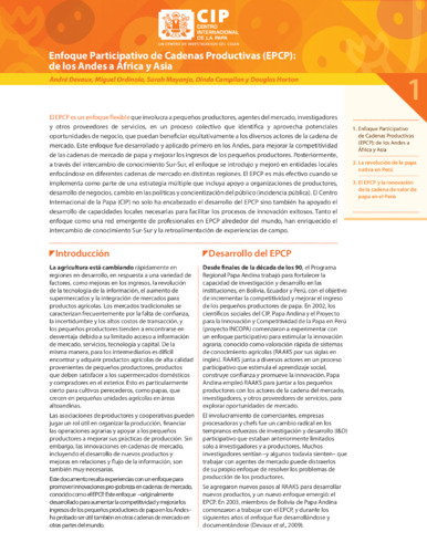 Enfoque participativo de cadenas productivas (EPCP): de los Andes a Africa y Asia. Resumen de innovacion 1 de Papa Andina.
