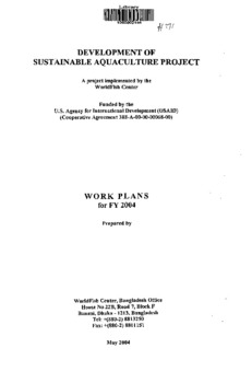 Development of sustainable aquaculture project: progress report (1 January 2004 - 31 March 2004)