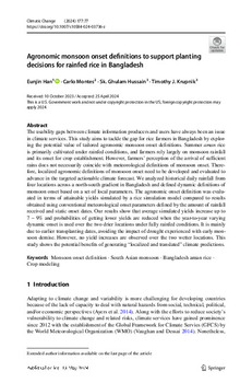 Agronomic monsoon onset definitions to support planting decisions for rainfed rice in Bangladesh
