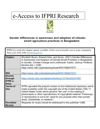 Gender differences in awareness and adoption of climate-smart agriculture practices in Bangladesh