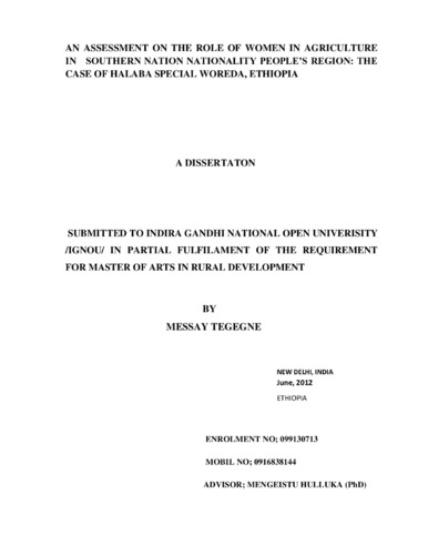 An assessment on the role of women in agriculture in Southern Nation Nationality People’s Region: The case of Halaba Special Woreda, Ethiopia