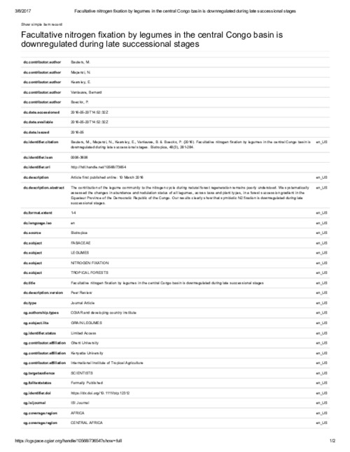 Facultative nitrogen fixation by legumes in the central Congo basin is downregulated during late successional stages