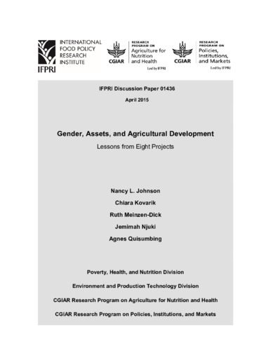Gender, assets, and agricultural development: Lessons from eight projects