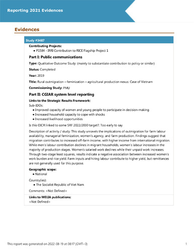 Rural outmigration – feminization – agricultural production nexus: Case of Vietnam