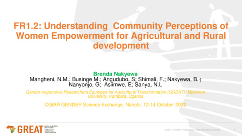 FR1.2: Understanding Community Perceptions of Women Empowerment for Agricultural and Rural development