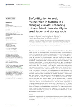 Biofortification to avoid malnutrition in humans in a changing climate: Enhancing micronutrient bioavailability in seed, tuber, and storage roots