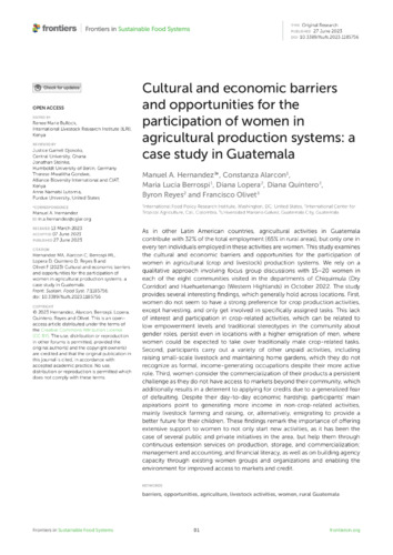 Cultural and economic barriers and opportunities for the participation of women in agricultural production systems: A case study in Guatemala