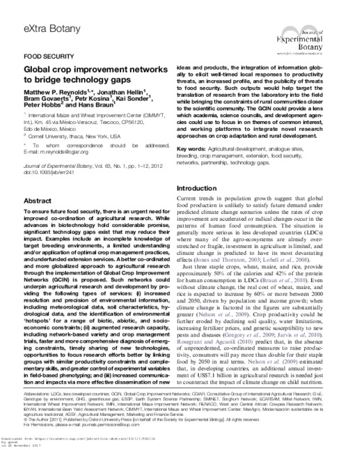 Global crop improvement networks to bridge technology gaps