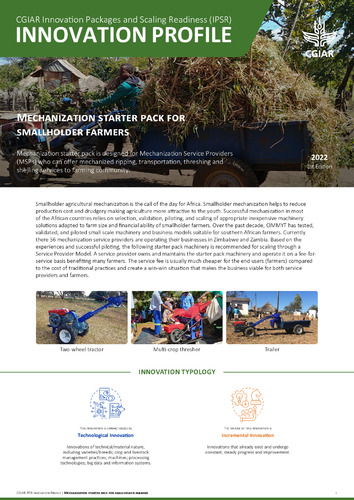 Mechanization starter pack for smallholder farmers: IPSR Innovation Profile