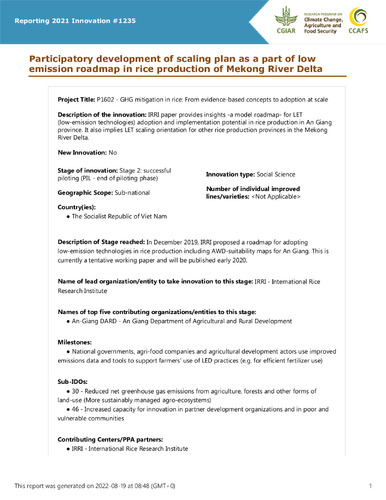 Participatory development of scaling plan as a part of low emission roadmap in rice production of Mekong River Delta