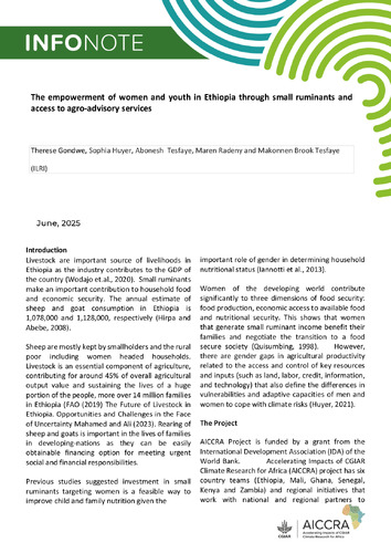 The empowerment of women and youth in Ethiopia through small ruminants and access to agro-advisory services