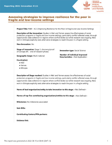Assessing strategies to improve resilience for the poor in fragile and low-income settings