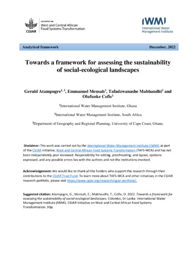 Towards a framework for assessing the sustainability of social-ecological landscapes