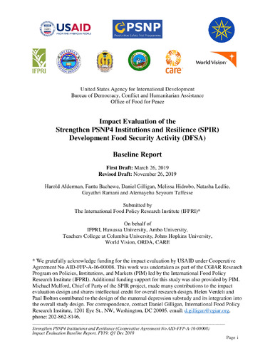 Impact evaluation of the strengthen PSNP4 institutions and resilience (SPIR) development food security activity (DFSA): Baseline report
