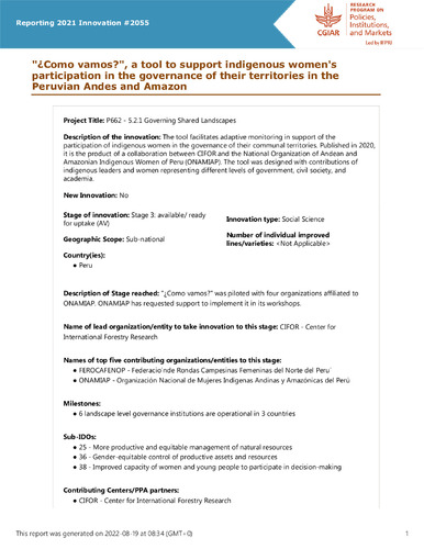 "¿Como vamos?", a tool to support indigenous women's participation in the governance of their territories in the Peruvian Andes and Amazon