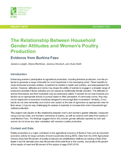 The relationship between household gender attitudes and women’s poultry production: Evidence from Burkina Faso