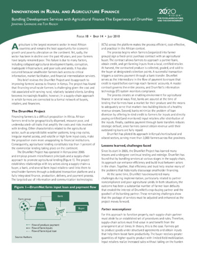 Innovations in rural and agricultural finance: Bundling development services with agricultural finance: The experience of DrumNet