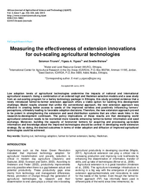 Measuring the effectiveness of extension innovations for out-scaling agricultural technologies
