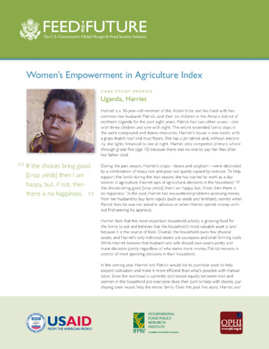 Women's empowerment in agriculture index: case study profile Harriet, Uganda
