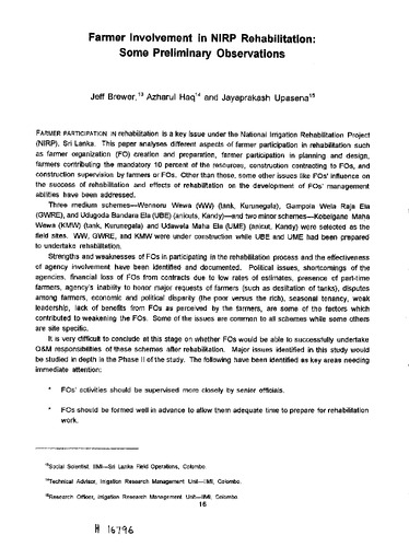 Farmer involvement in NIRP rehabilitation: Some preliminary observations