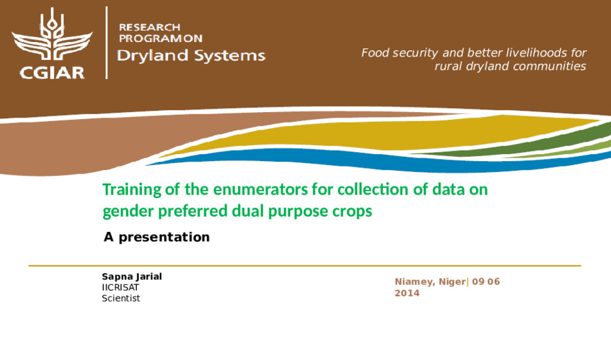 Training of the enumerators for collection of data on gender preferred dual purpose crops