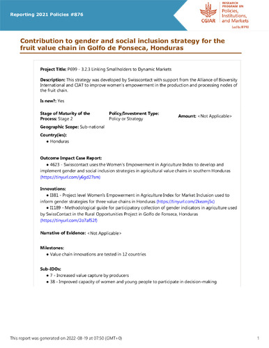 Contribution to gender and social inclusion strategy for the fruit value chain in Golfo de Fonseca, Honduras