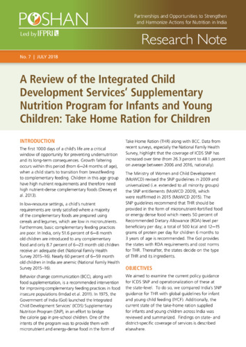 A review of the Integrated Child Development Services’ Supplementary Nutrition Program for Infants and Young Children: Take home ration for children