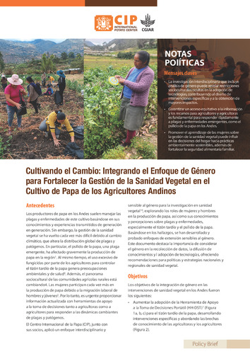Cultivando el Cambio: Integrando el Enfoque de Género para Fortalecer la Gestión de la Sanidad Vegetal en el Cultivo de Papa de los Agricultores Andinos