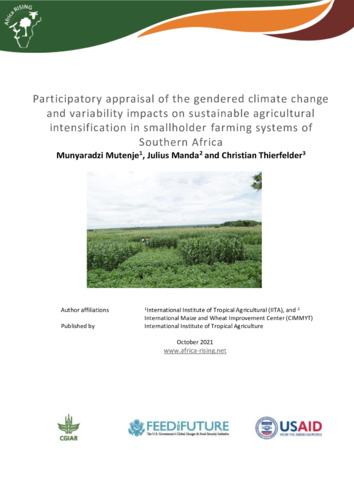 Participatory appraisal of the gendered climate change and variability impacts on sustainable agricultural intensification in smallholder farming systems of Southern Africa