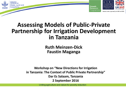 Assessing Models of Public-Private Partnership for Irrigation Development in Tanzania