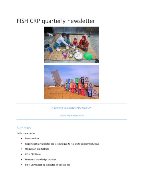CGIAR Research Program on Fish Agri-Food Systems (FISH CRP) newsletter (July to September 2020)