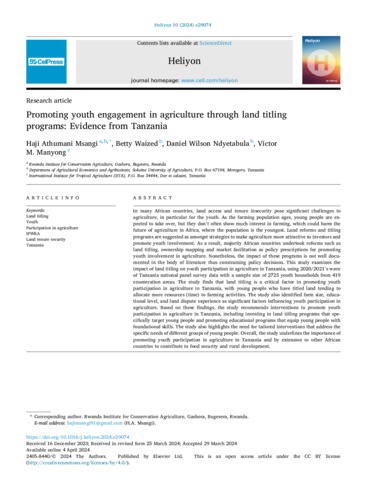 Promoting youth engagement in agriculture through land titling programs: evidence from Tanzania