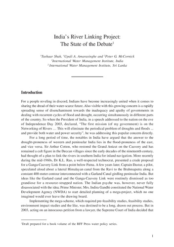 India?s River Linking Project: the state of the debate