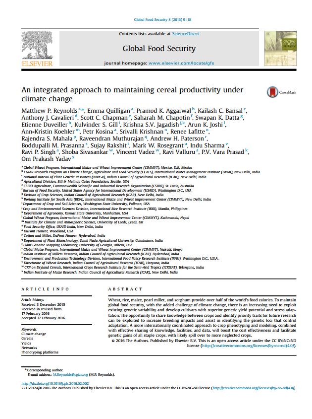 An integrated approach to maintaining cereal productivity under climate change