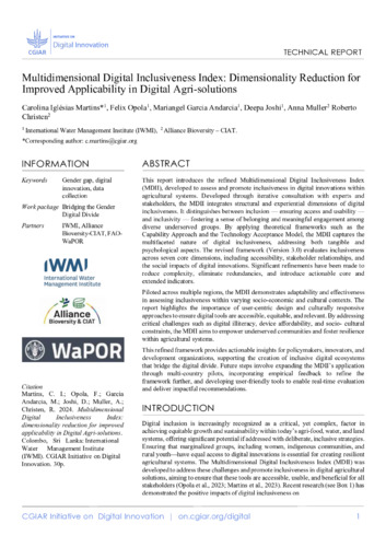 Multidimensional Digital Inclusiveness Index: dimensionality reduction for improved applicability in Digital Agri-solutions
