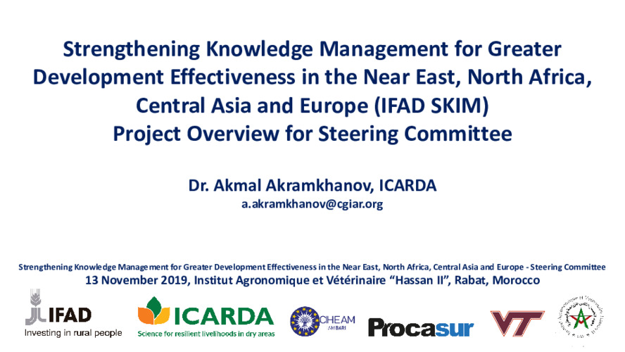 IFAD SKIM Project Overview at Steering Committee of 13 November 2019, Rabat, Morocco