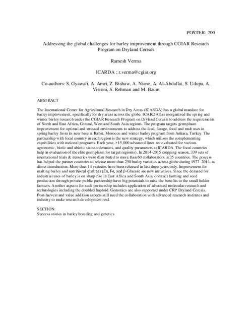 Addressing the global challenges for barley improvement through CGIAR Research Program on Dryland Cereals