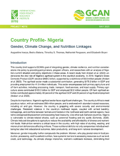 Country profile – Nigeria: Gender, climate change, and nutrition linkages