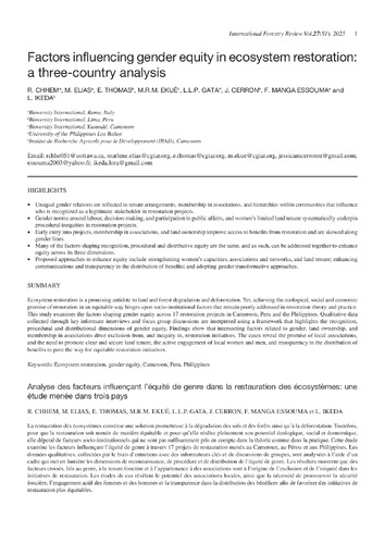 Factors influencing gender equity in ecosystem restoration: A three-country analysis