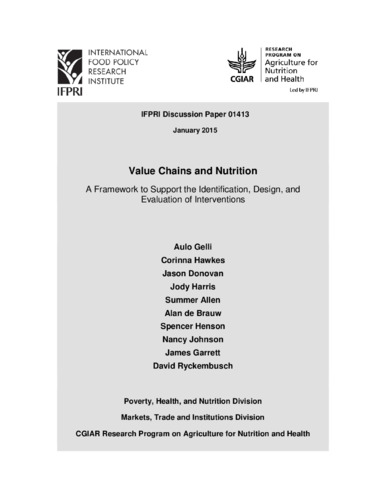 Value chains and nutrition: A framework to support the identification, design, and evaluation of interventions