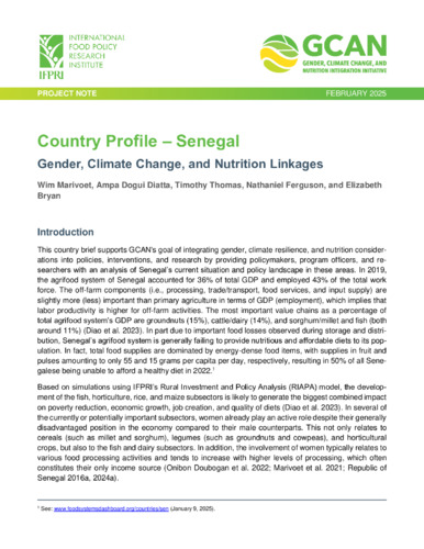 Country profile – Senegal: Gender, climate change, and nutrition linkages