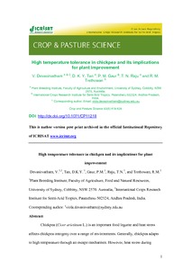 High temperature tolerance in chickpea and its implications for plant improvement