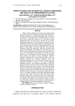 Effect of garlic on the survival, growth, resistance and quality of Oreochromis niloticus