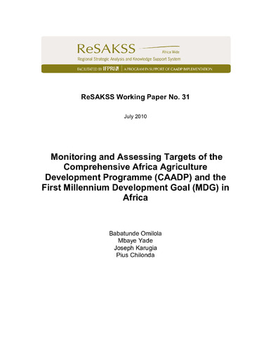 Monitoring and assessing targets of the Comprehensive Africa Agriculture Development Programme (CAADP) and the First Millennium Development Goal (MDG) in Africa