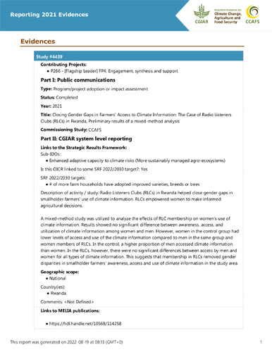 Closing Gender Gaps in Farmers’ Access to Climate Information: The Case of Radio Listeners Clubs (RLCs) in Rwanda, Preliminary results of a mixed-method analysis